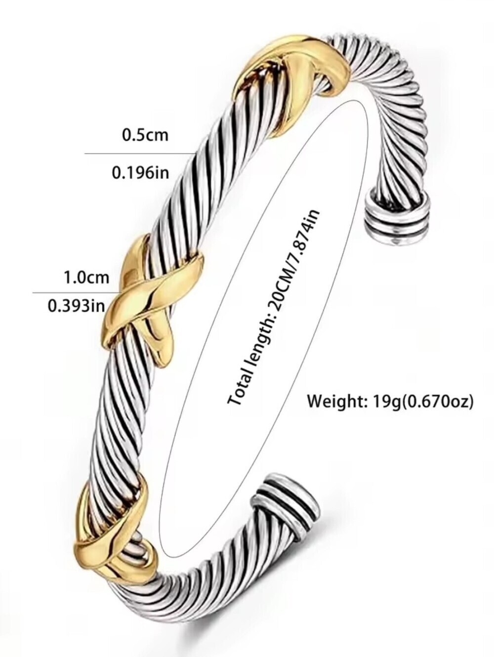 Two-Tone Gold & Silver Twist Cable Bracelet - Picture 4 of 5